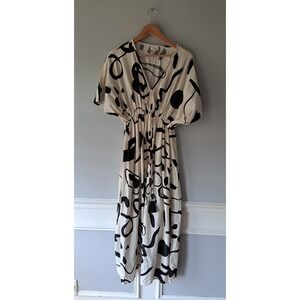 World Market Cotton Linen Tasseled Maxi Dress Scribble Print Boho S/M